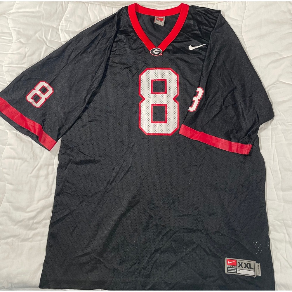 Nike Georgia Bulldogs Jersey Mens XXL Black Red UGA Football Number 8 Mesh Shirt